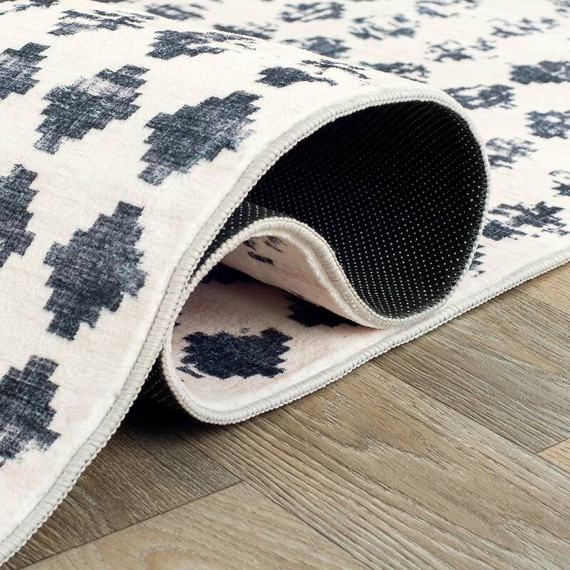 World Rug Gallery Geometric Distressed Abstract Washable Non Slip Area Rug