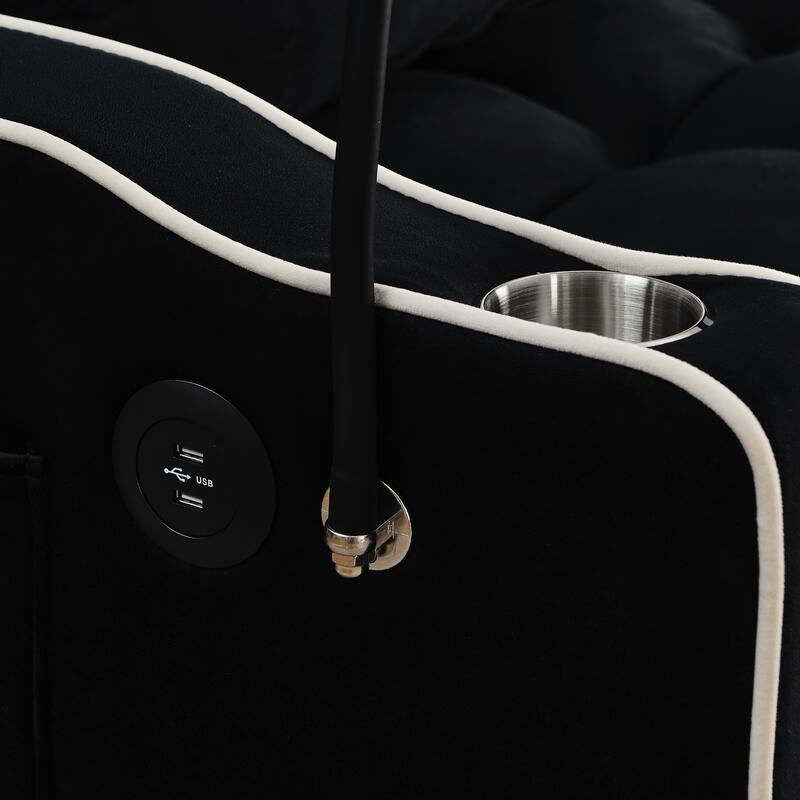 Modern Sofa Velvet Pull-out Bed, Adjustable Back and with USB Port