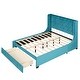 preview thumbnail 18 of 26, Queen Size Lozenge Pattern Storage Bed Velvet Upholstered Platform Bed with Wingback Headboard / Footside Drawer / 10 Slats
