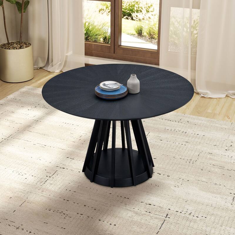 47.24 Inch Round Dining Table for 4, Space-Saving Wooden Kitchen Table - Modern Design with Sturdy Pedestal Base