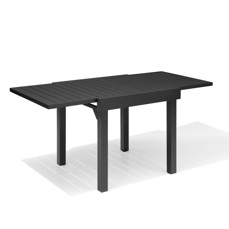 Outdoor Aluminum Expandable Patio Dining Table Adjustable Extension Leaf for 6/8/10 Person - Black - 63 inches long