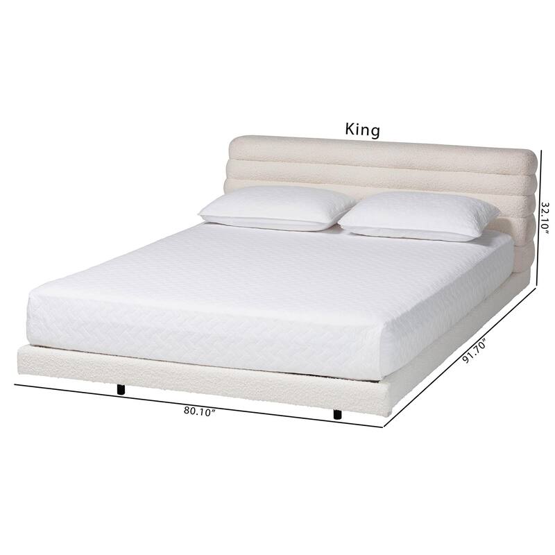 Alfie Boucle Floating Bed with Channel Tufted Headboard - Low Profile Minimalist Platform Bed Frame
