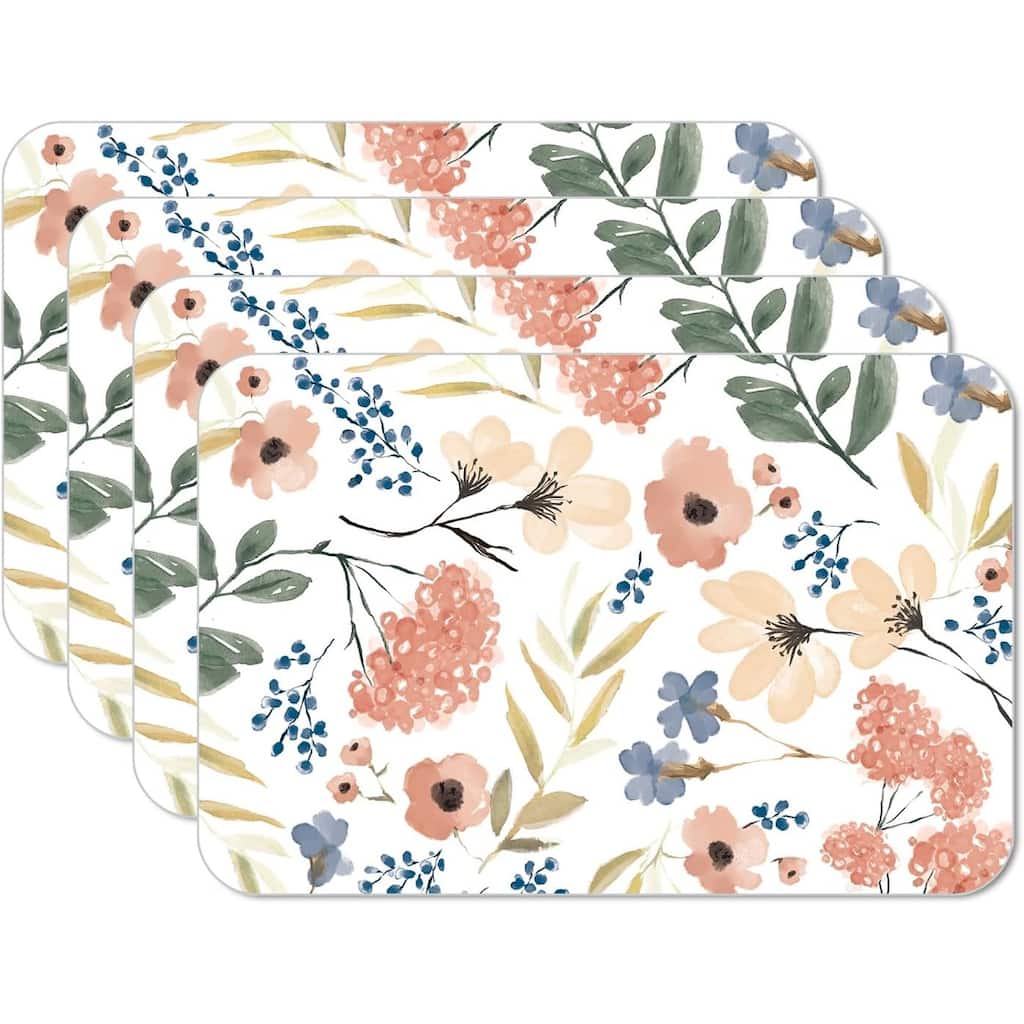 Meadow 4 Pack Reversible Easy Care Flexible Plastic Placemats Made in The USA BPA Free Easily Wipes Clean