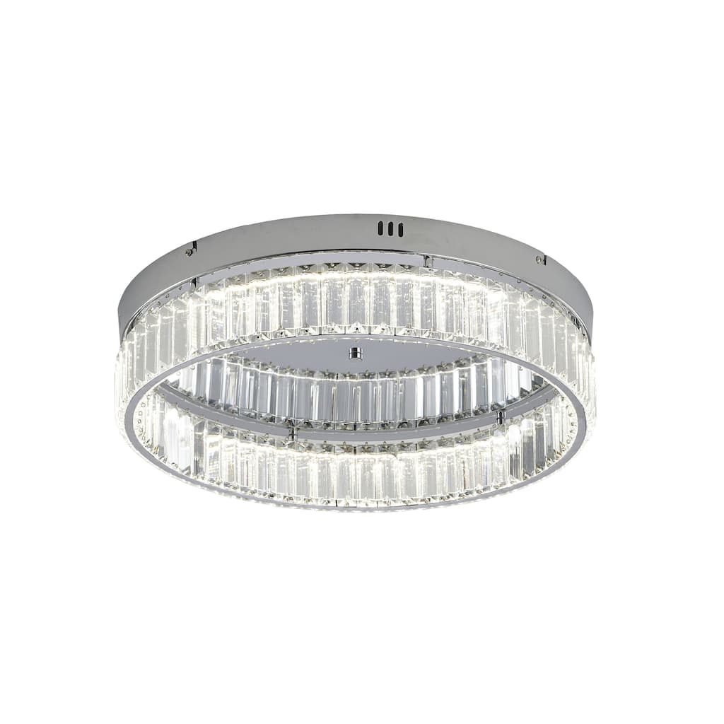 Transitional 1-Light Chrome Dimmable LEDRound Crystal Flush Mount