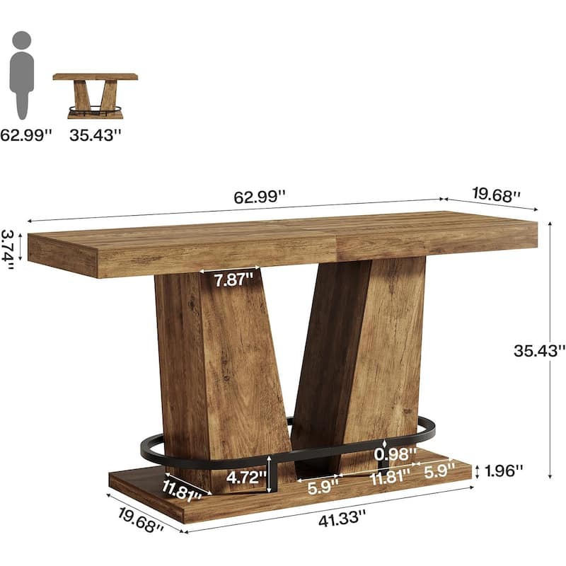 63 Inches Industrial Bar Table for Pub Bistro Kitchen Balcony Dining Room