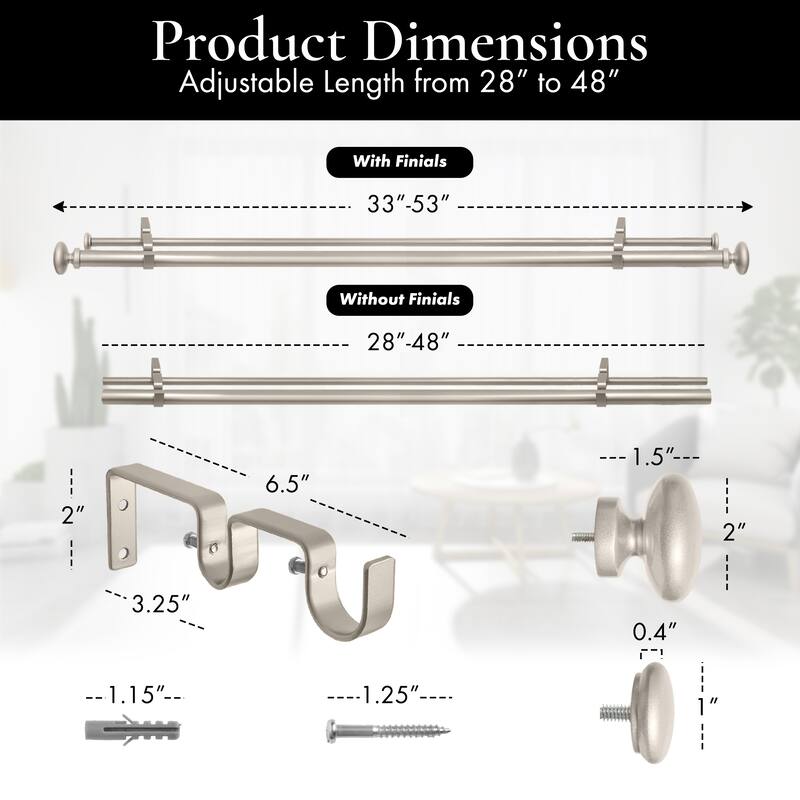 Meriville 1-Inch Diameter Prima Telescoping Double Window Treatment Curtain Rod
