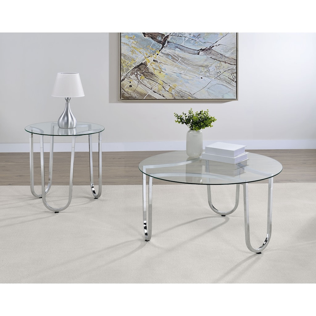 Beller Round Tempered Glass Top Coffee Table Set Chrome
