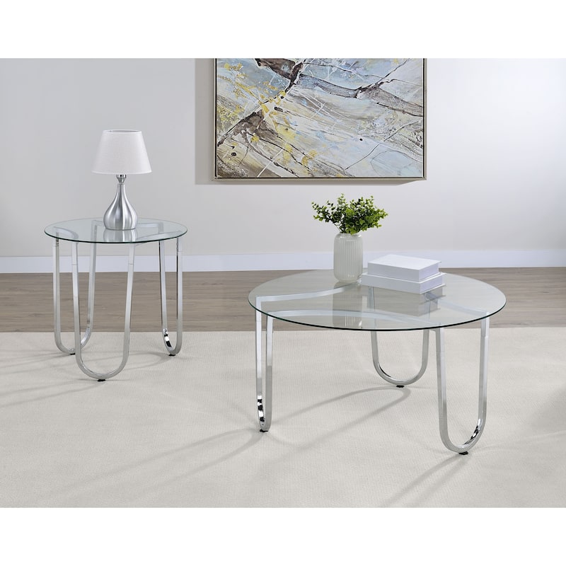 Beller Round Tempered Glass Top Coffee Table Set Chrome - 2-piece set