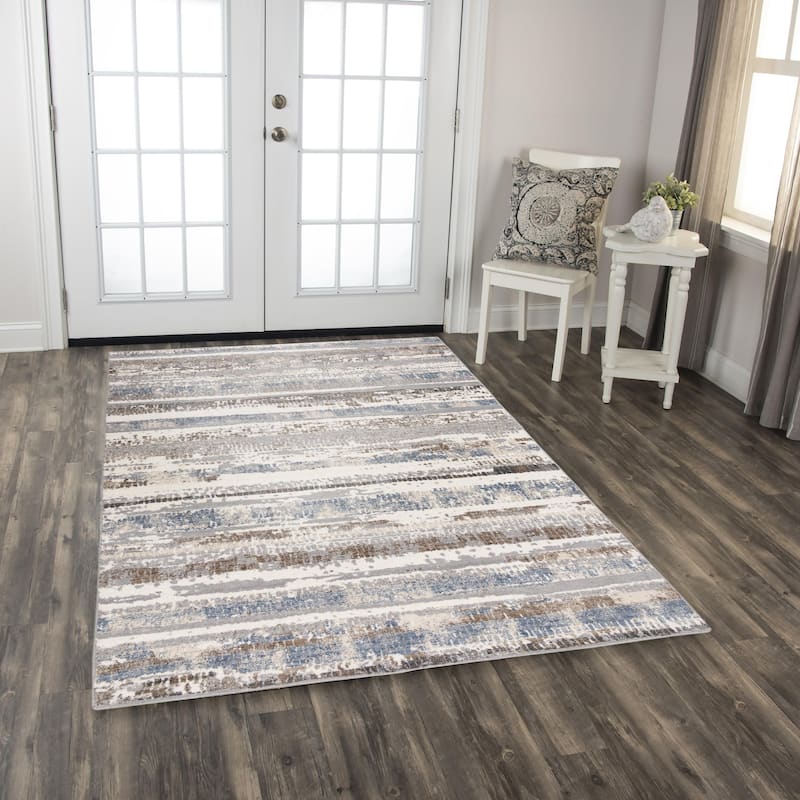 Alora Decor Sage Modern Contemporary Stripe Blue/Brown Wool Area Rug