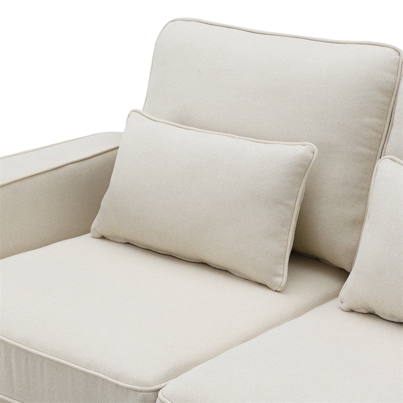 4-Seater Modern Linen Fabric Sofa with Armrest Pockets and 4 Pillows
