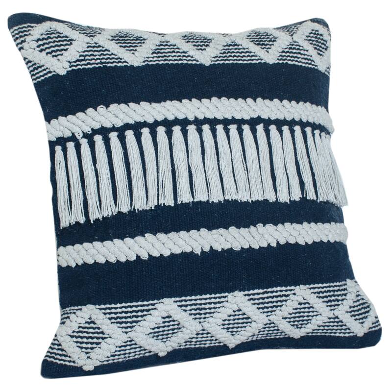 Handwoven Geometric Textured Square Throw Pillow - 20" - Blue and Cream