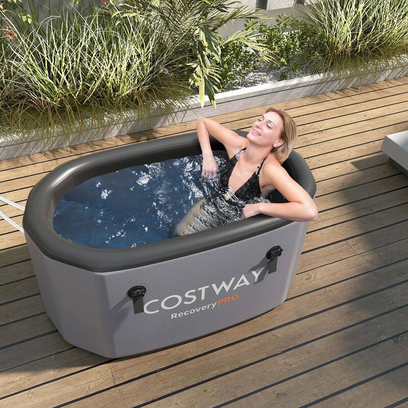 Costway XL 129 Gal Oval Ice Bath Tub for Athletes with Cover Hand Pump - See Details - Grey