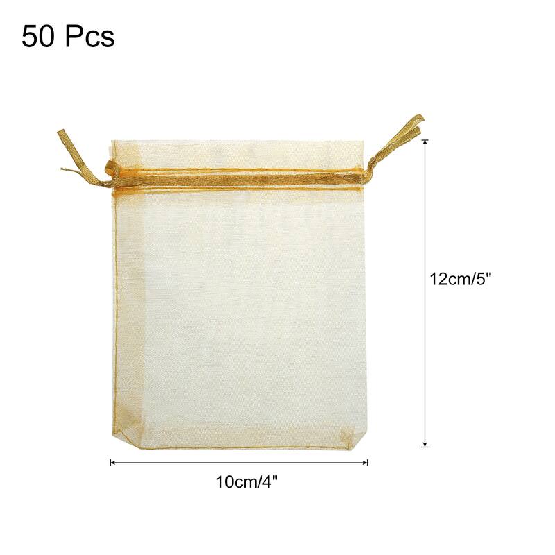 50pcs Organza Bags Drawstring Favor Pouches Sheer Mesh Bag for Wedding - Gold - 4 inch x 5 inch