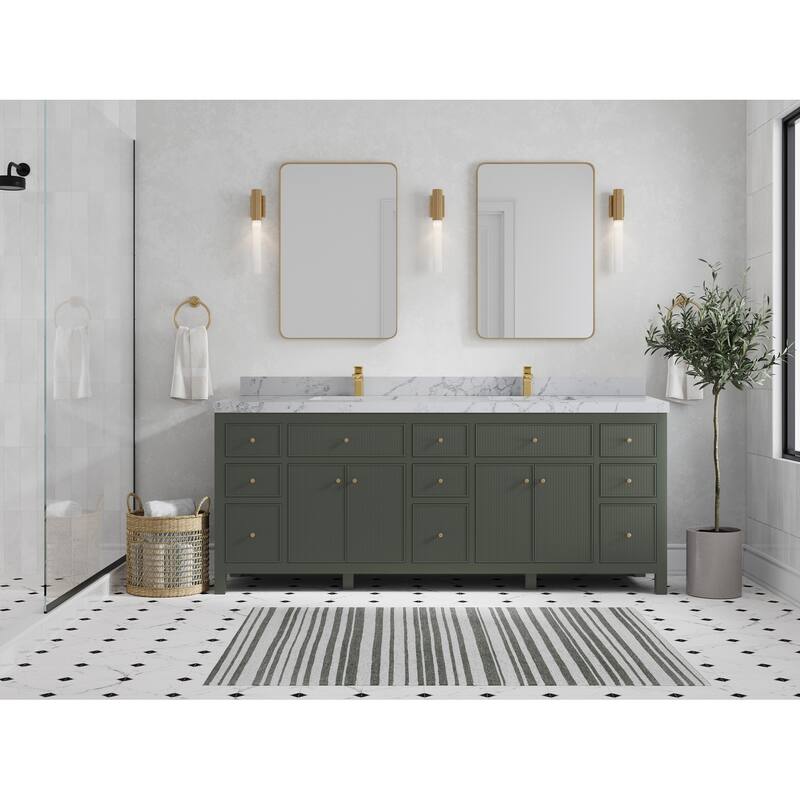 Willow Collections 84 in. W x 22 in. D Sonoma Free Standing Reeded Double Sink Bathroom Vanity with Countertop - 2" Venatino - Pewter Green