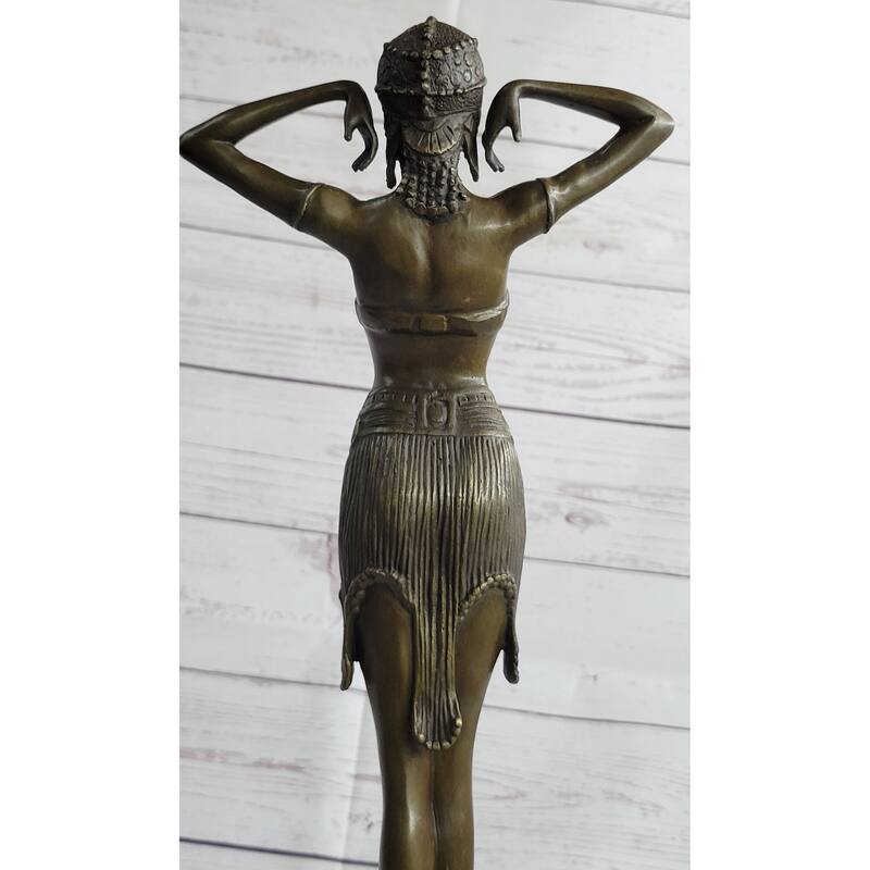 Vintage Signed Exotic Dancer Chiparus Bronze Statue Art Deco Brown Patina Figure