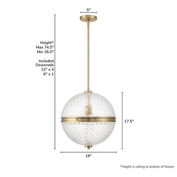 dimension image slide 1 of 2, Hunter Bay Hollow Alturas Gold with Clear Glass 1 Light Pendant - Transitional, Modern - Kitchen, Dining Room, Entryway