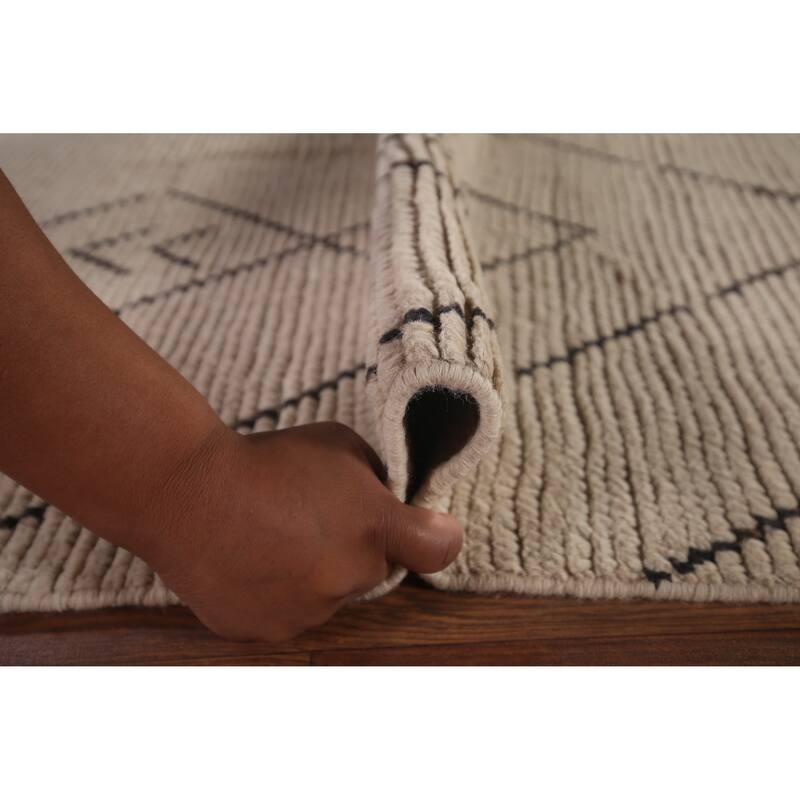 All-Over Ivory Moroccan Modern Area Rug Hand-Knotted Wool Carpet - 6'10"x 10'8"