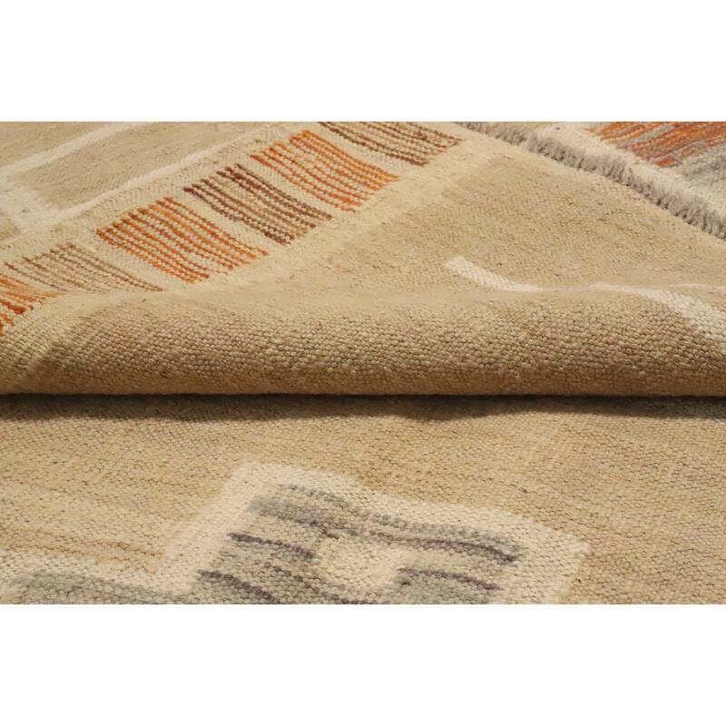 Hand Woven Oriental 100% Wool Carpet Southwestern Tribal Beige & Ivories Kilim Area Rug - 8' 10'' X 5' 8''
