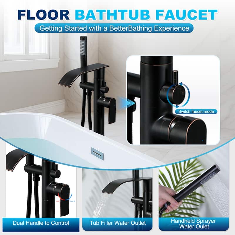 WOWOW Single-Handle Freestanding Waterfall Tub Faucet with Handshower