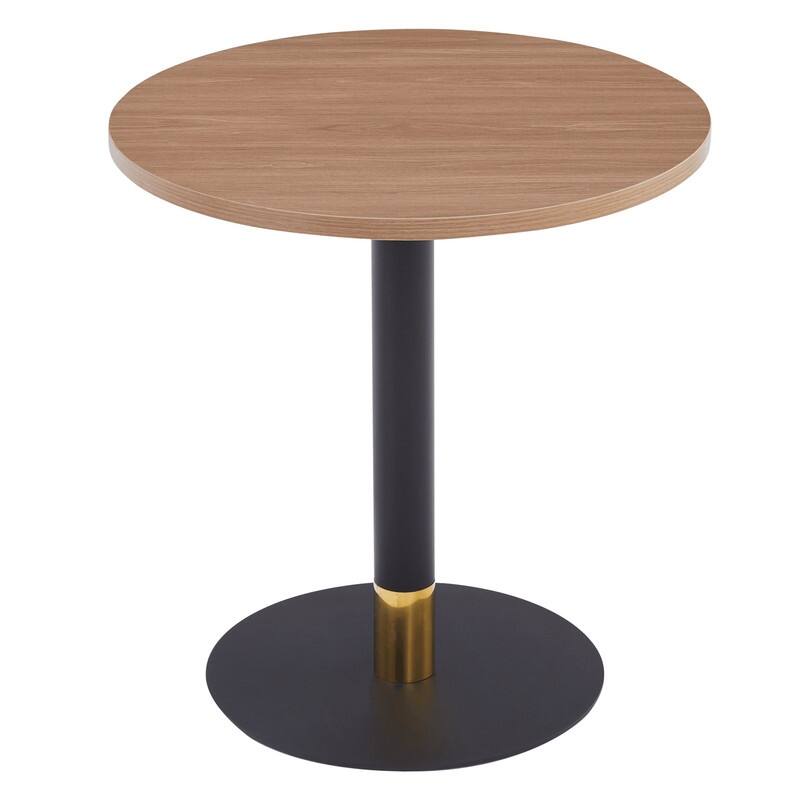 Vail Round Dining Table with 27 in. MDF Tabletop in Black Stainless Steel Round Pedestal Base with Gold Accent Kitchen Table - Dark Brown