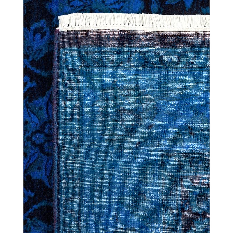 Overton Hand Knotted Wool Vintage Inspired Modern Contemporary Overdyed Blue Area Rug - 4' 2" x 6' 2"