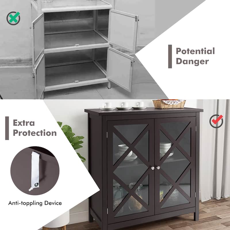 Costway Kitchen Buffet Sideboard Storage Cabinet w/Glass Doors & - See Details