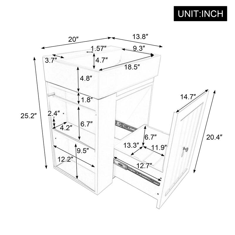 Roomfitters 20" Wall-Mounted Bathroom Vanity with Sink, MDF Floating Cabinet with Drawer & Side Shelf