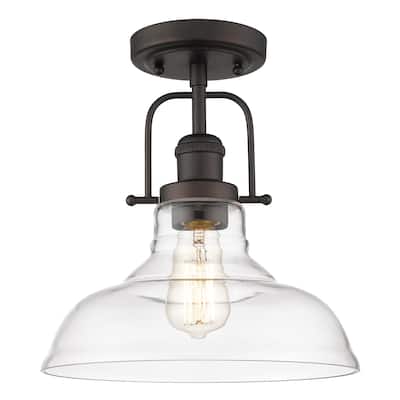 1-Light Semi Flush Mount Ceiling Light,Oil Rubbed Bronze Finish/ Brushed Gold