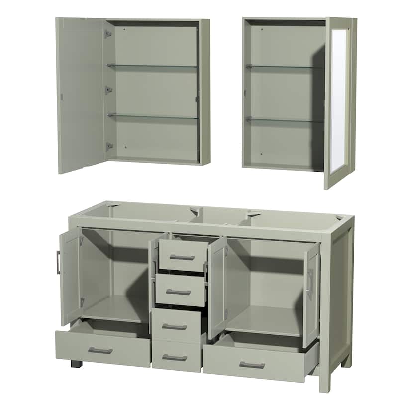Wyndham Collection Sheffield 60" Hardwood Vanity Cabinet and Two 24"