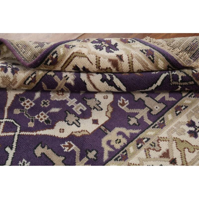 Purple Oushak Indian Area Rug Hand-Knotted Wool Carpet - 4'1"x 5'11"