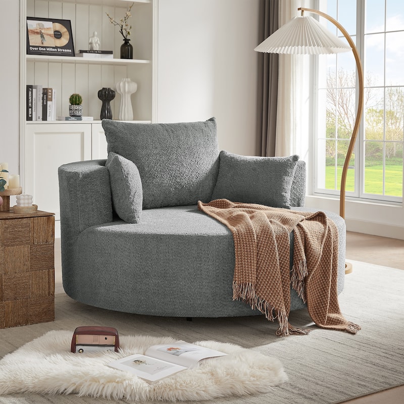 360° Swivel Accent Chair, Oversized Chenille Upholstered Round Barrel Chair, Lounge Reading Chair with 3 Removable Pillows