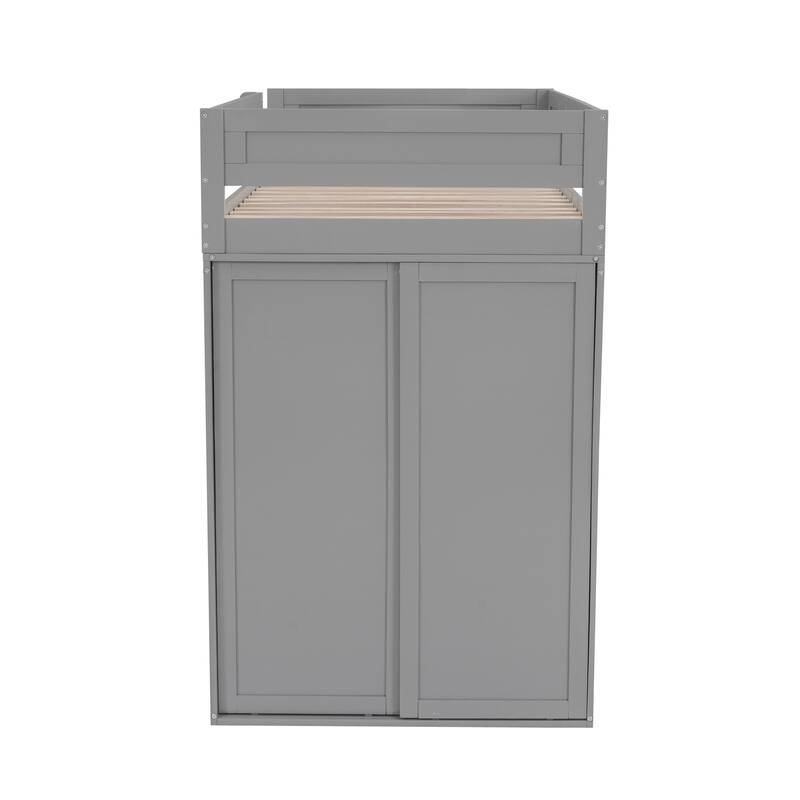 Gray Twin Loft Bed with Wardrobe, Desk & Storage - Space Saving Furniture
