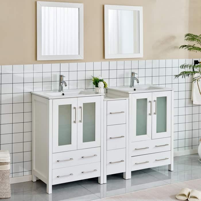 Vanity Art 60 in. Double Sink Bathroom Vanity with Top and Mirrors - 60 X 18.1 X 35.8