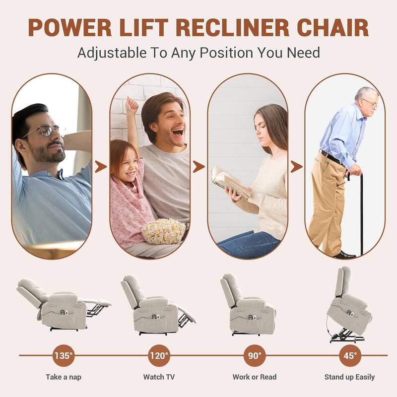 Oversized Electric Power Lift Recliner Chair, Recliners for Elderly With Heat and Massage