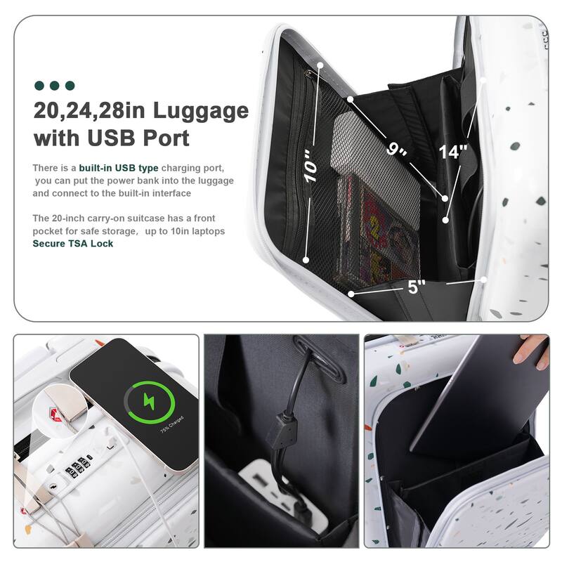 Luggage Set of 3, 20, 24, 28inch with USB Port