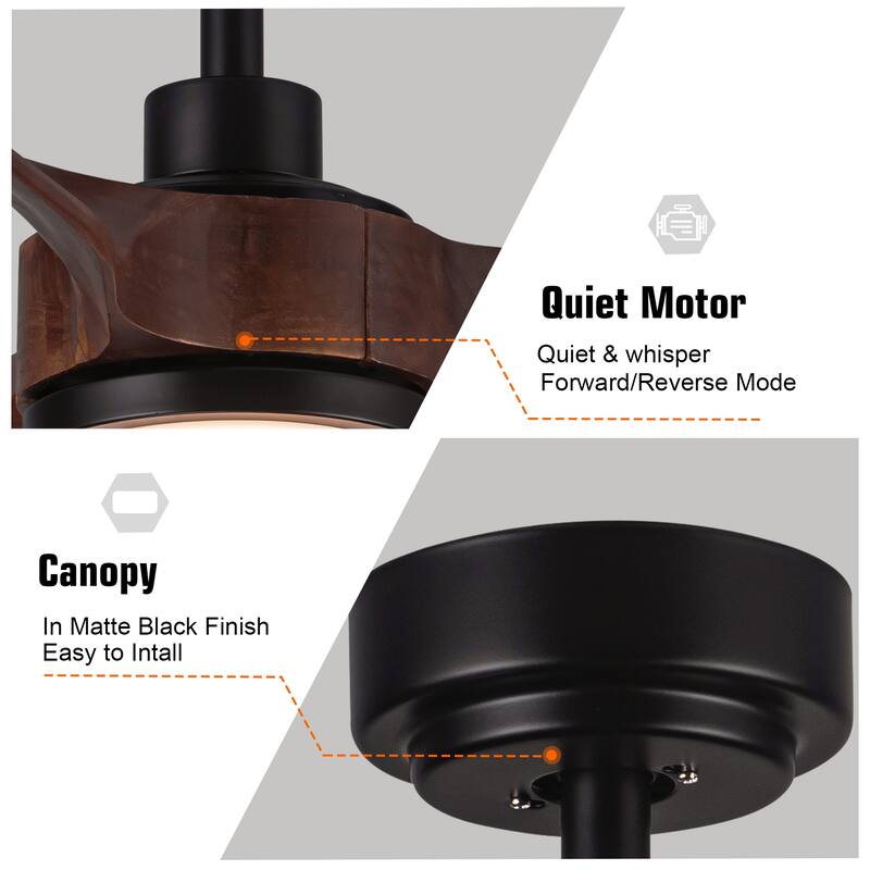 52In. Farmhouse Indoor Flush Mount Low Profile Ceiling Fan with Solid Wood Blades - 52 INCHES