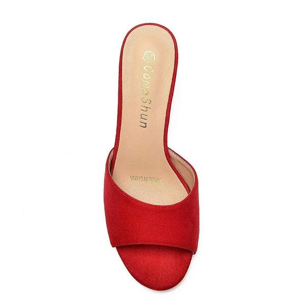 ComeShun Women Low Kitten Heel Mules Slip On Sandals Open Peep Toe Dress Pumps