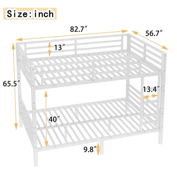 dimension image slide 2 of 3, Metal Bunk Bed for Teens and Adults White Space Saving Noise Reduction