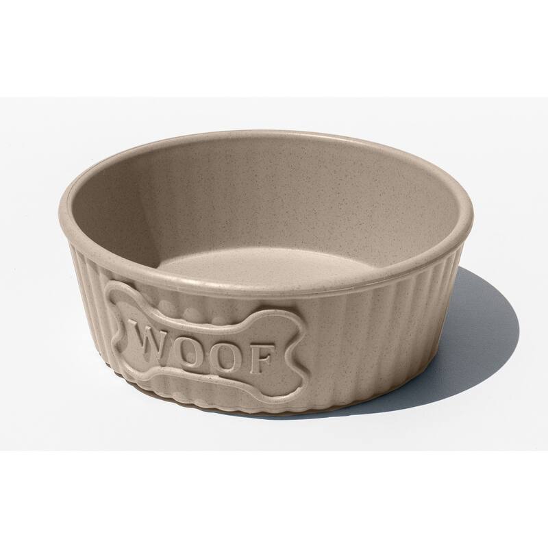 Abode Homewares Woof Wheat Straw Ribbed Pet Bowl - Medium - 3 Cups - Beige - Set of 2