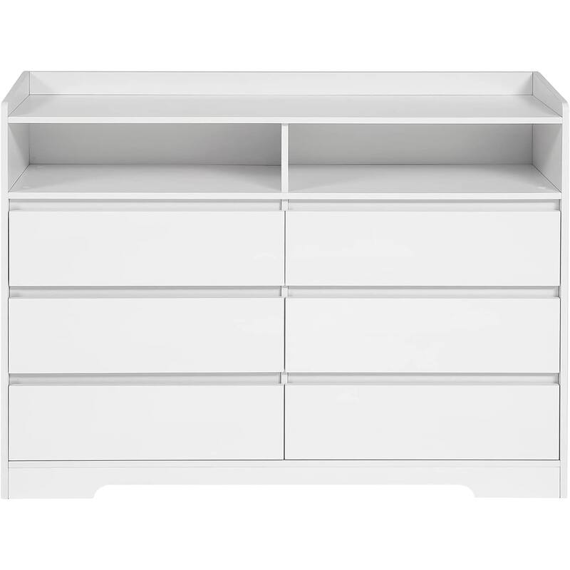 6 Drawer Dresser with LED Lights, MDF Chests of Drawers for Bedroom Storage Cabinet, Wood Dresser with Open Shelves