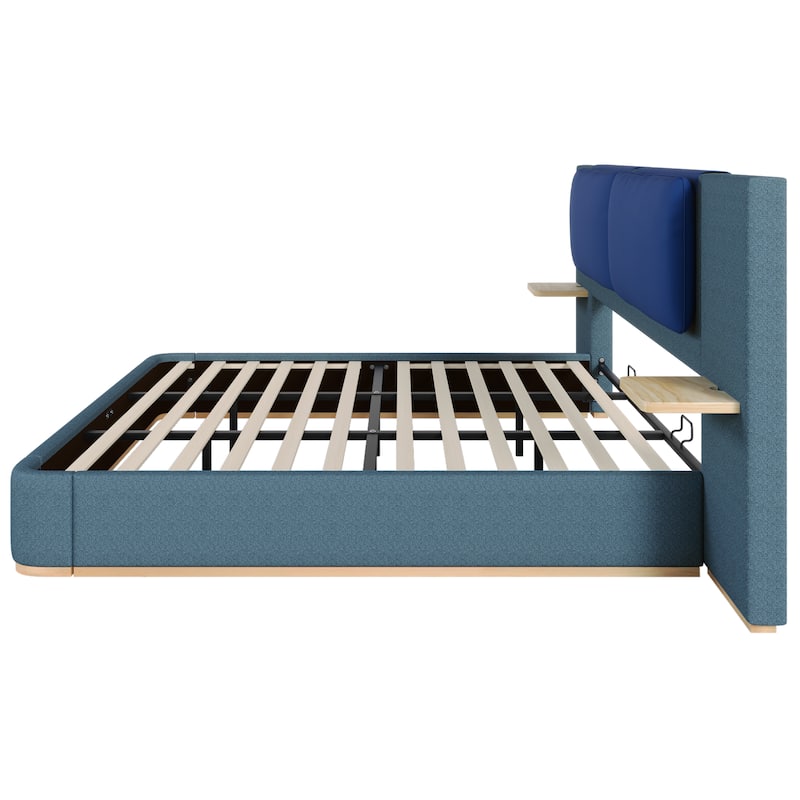 Upholstered Platform Bed with Panel, Soft Rounded Corners