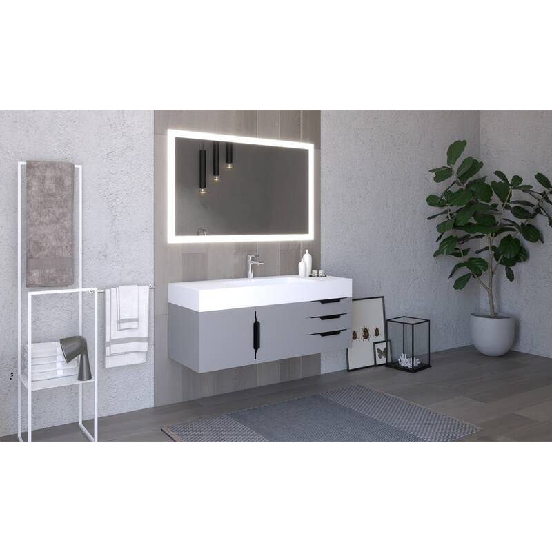 Amazon 48" Wall Mounted Bathroom Vanity Set with White Solid Surface Top
