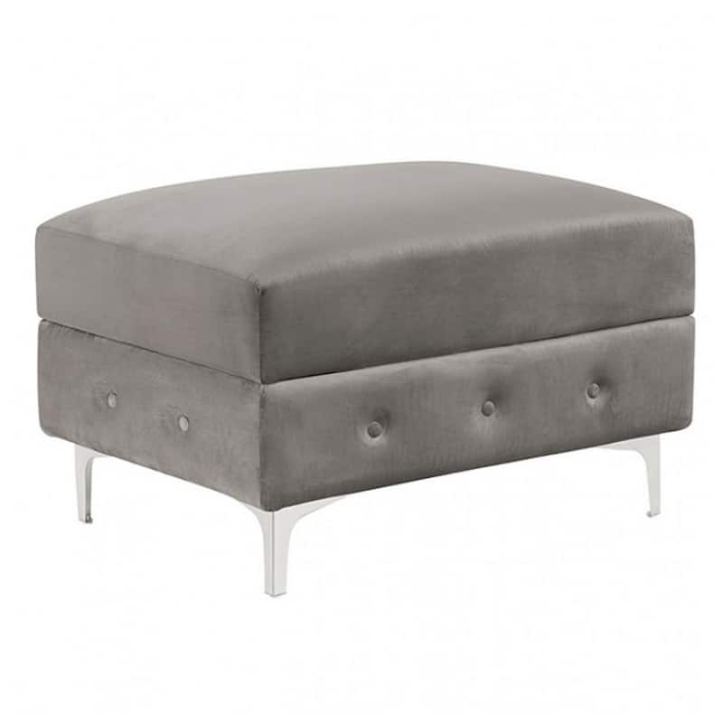Anzo 32 Inch Square Ottoman, Button Tufting, Chrome Plated Steel Legs, Gray - Gray. Chrome