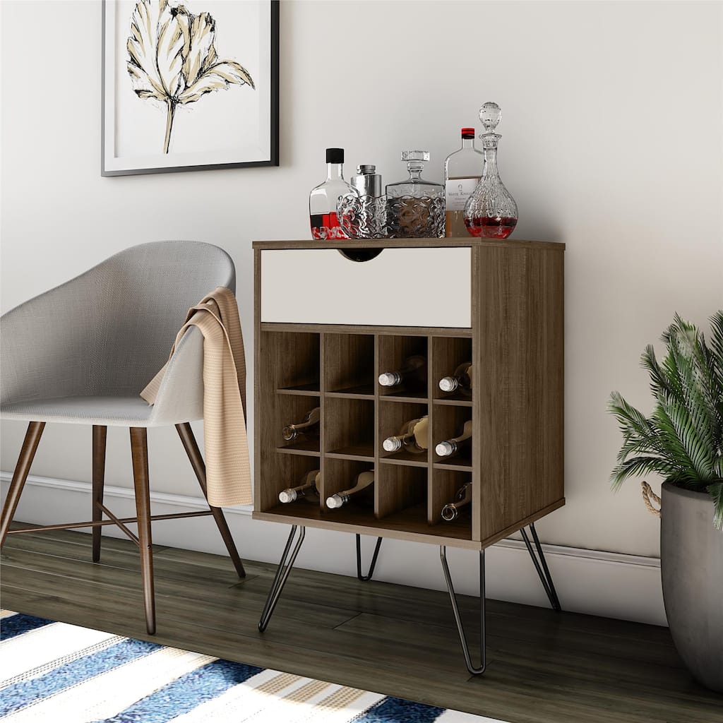 Anmytek Beverage Storage Stand Mid Century Modern 12 Cubbies Drawer Home Bar