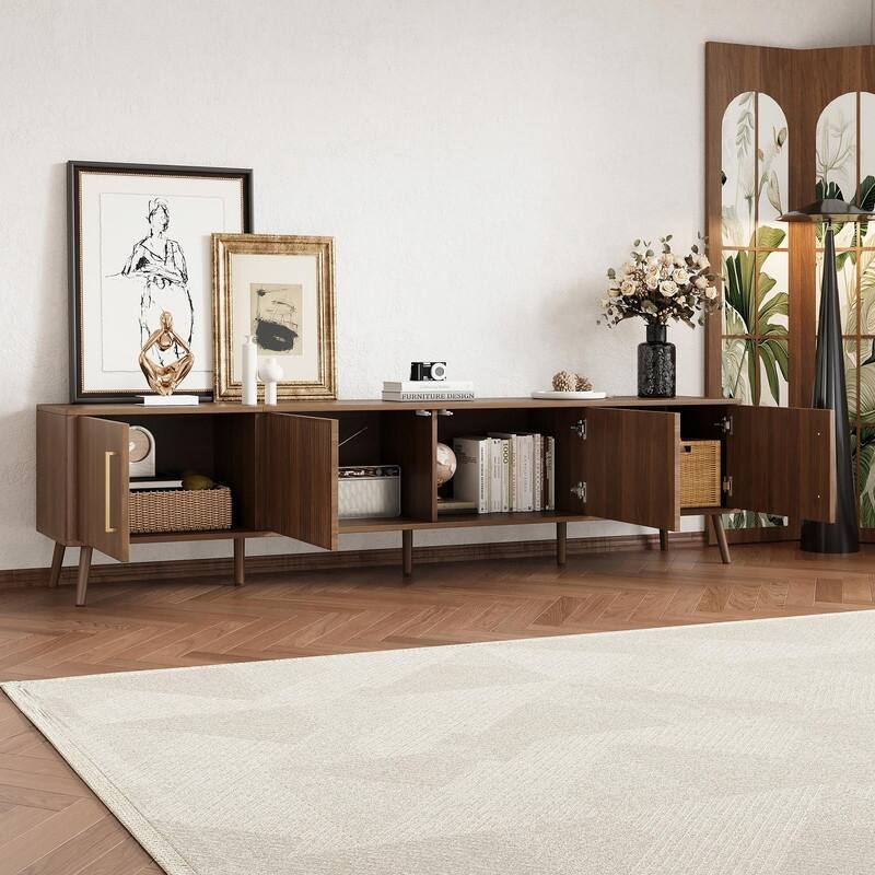 78" Modern TV Stand for TVs up to 85", with Fluted Doors, Cable Management, Soft-Closing Hinges & Solid Wood Legs