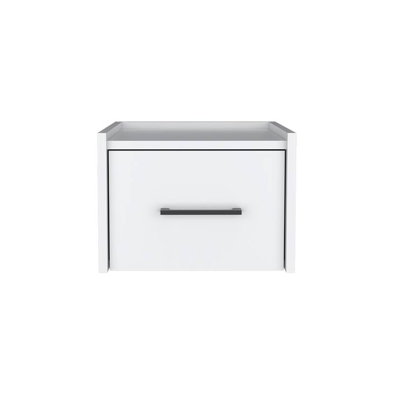 Wall-Mounted Nightstand with Roomy Drawer, White - White