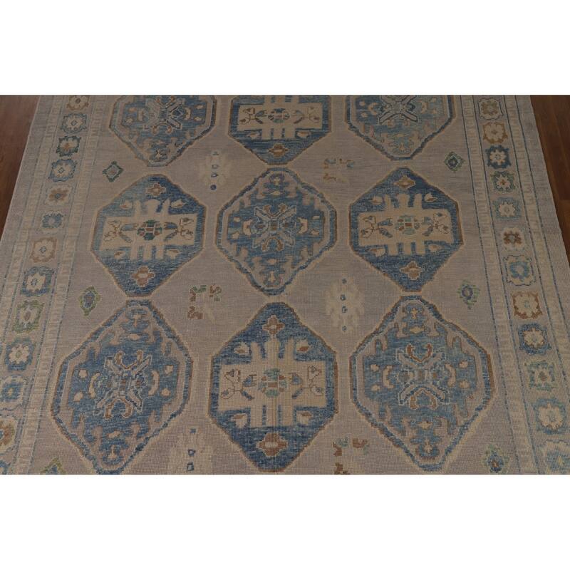 Hand Knotted Oriental 100% Wool Carpet Transitional Geometric Greys & Charcoal Oushak Area Rug - 12' 2'' X 9' 4''