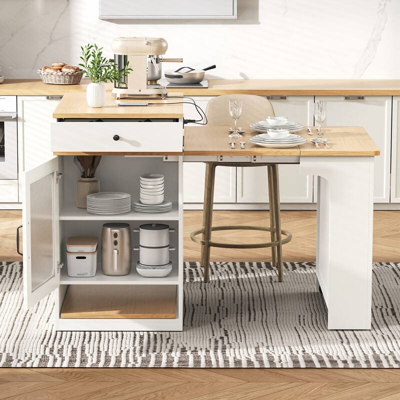 Kitchen Storage Table with Double-sided Storage, Kitchen Island with 2 Drawers