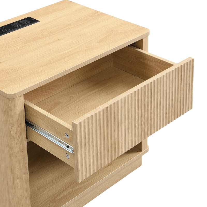 Nightstand with Charging Station, Bedside Table with Outlet & USB Port, Storage Drawer
