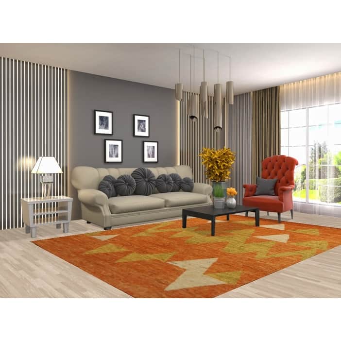 Orange Moroccan Oriental Area Rug Handmade Modern Bedroom Wool Carpet - 6'9" x 9'10"